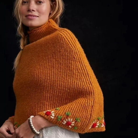 Anthropologie Sweaters - Anthropologie Daisy Embroidered Poncho
